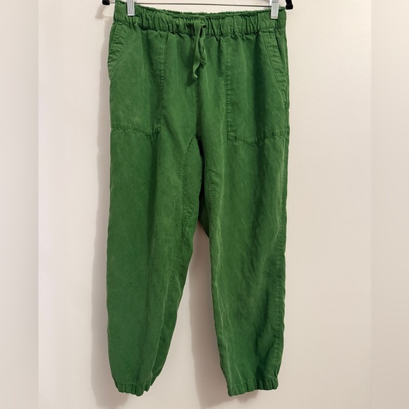 🌿 Zara Linen Blend Slouchy Pants Green Elastic Waist Size L 🌿 - Picture 3 of 13
